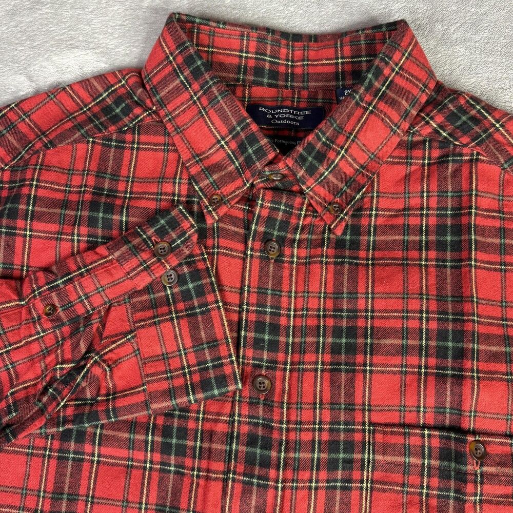 Roundtree & Yorke Shirt Mens 2XL‎ Red Plaid Flannel Button-Up Big & Tall